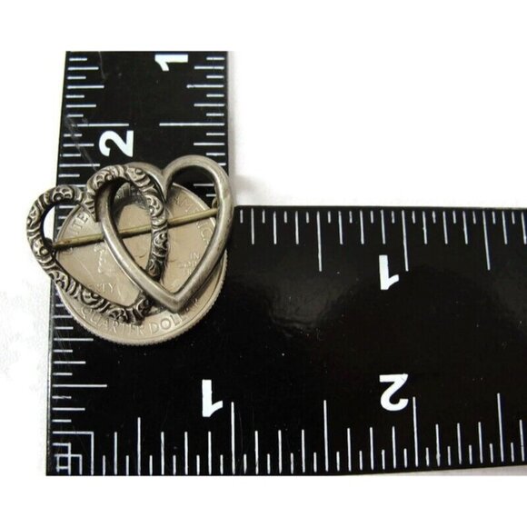 Vintage Sterling Silver Brooch Double Heart - Picture 6 of 9